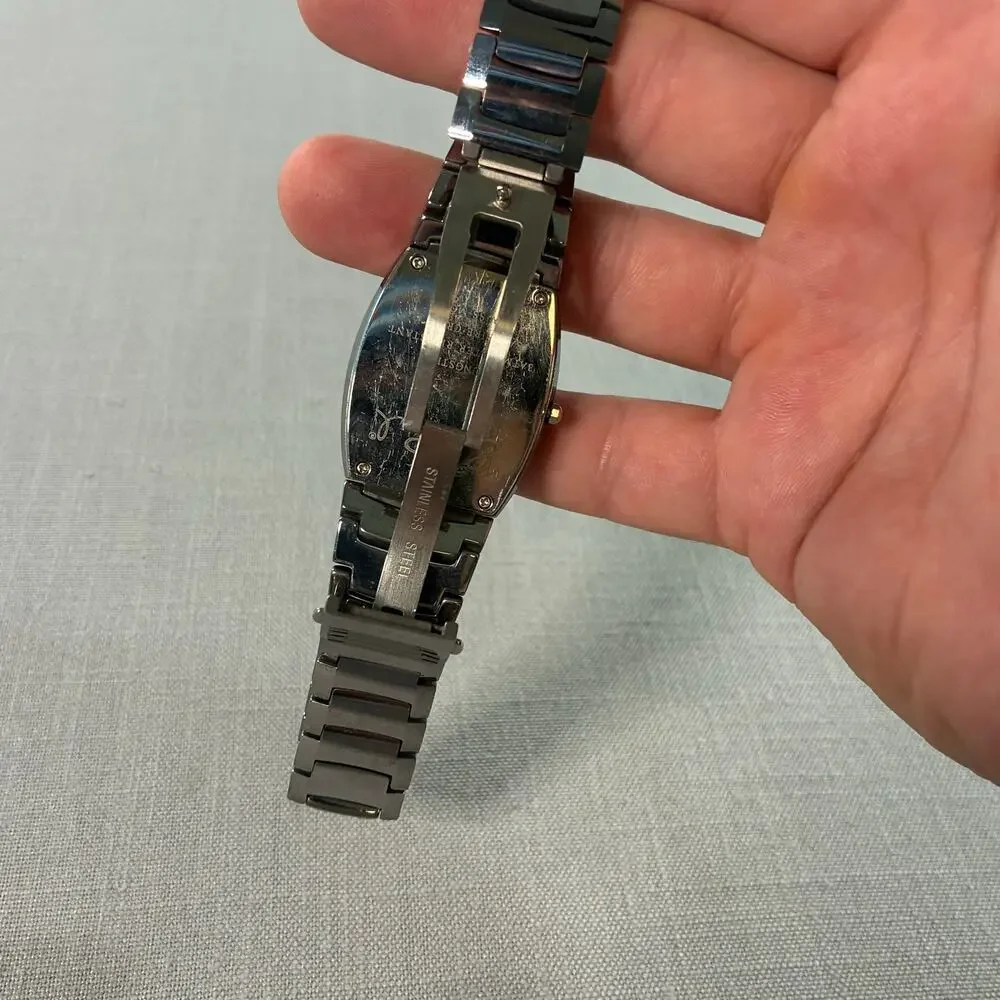 Erwin Pearl Tungsten Black Quartz Watch Date Crystal Accents Needs Battery
